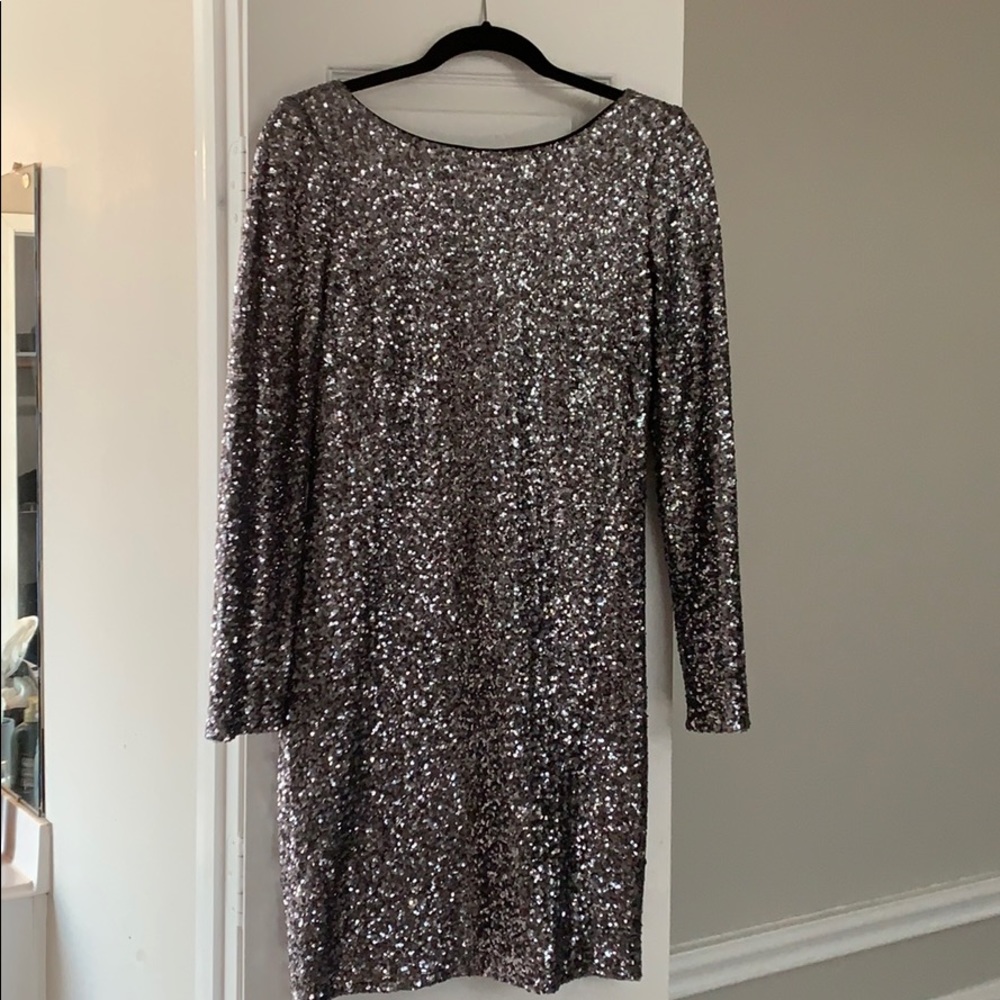 Aiden Mattox Silver Sequined Cocktail Dress